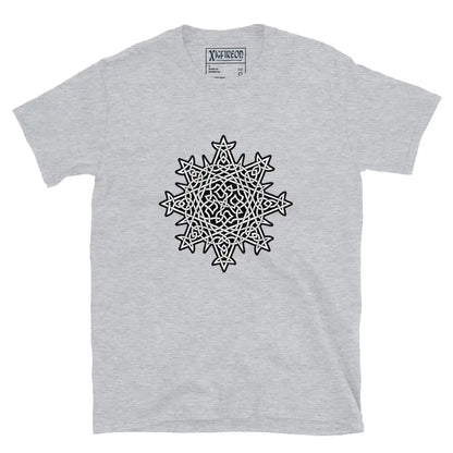 Xigfireon Morning Star Fire Celtic knot graphic t-shirt in Fire Colour on white background.