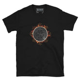 A classic black Xigfireon graphic tee featuring the Eclipsed iteration of the Morning Star Fire Celtic knot design, inspired by the Annular Solar Eclipse of 2023.