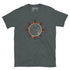 A classic dark heather Xigfireon graphic tee featuring the Eclipsed iteration of the Morning Star Fire Celtic knot design, inspired by the Annular Solar Eclipse of 2023.