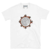A classic white Xigfireon graphic tee featuring the Eclipsed iteration of the Morning Star Fire Celtic knot design, inspired by the Annular Solar Eclipse of 2023.
