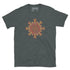 A dark heather Xigfireon graphic t-shirt featuring the Fire Colour iteration of the Morning Star Fire Celtic knot design. The Morning Star Fire Celtic knot symbolizes Father Sun and the eternal Cosmic Light.