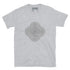 A sport grey Xigfireon graphic t-shirt featuring the Black & White Hollow iteration of the Reach Of The Spirit Celtic knot design. The Reach Of The Spirit Celtic knot is an Earth symbol.