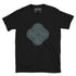 A black Xigfireon graphic t-shirt featuring the Living Colour iteration of the Reach Of The Spirit Celtic knot design. The Reach Of The Spirit Celtic knot symbolizes the Earth.