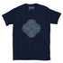 A navy blue Xigfireon graphic t-shirt featuring the Living Colour iteration of the Reach Of The Spirit Celtic knot design. The Reach Of The Spirit Celtic knot symbolizes the Earth.