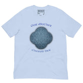 This baby blue graphic t-shirt features the Blue Slate iteration of the `Reach Of The Spirit` Celtic knot design along with a message in a Celtic font: "Our Mother, Cherish Her".