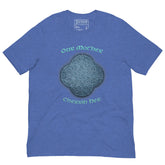 This heather true royal blue graphic t-shirt features the Blue Slate iteration of the `Reach Of The Spirit` Celtic knot design along with a message in a Celtic font: "Our Mother, Cherish Her".