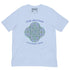 This baby blue graphic t-shirt features the Living Colour iteration of the Reach Of The Spirit Celtic knot design along with a message in a Celtic font: "Our Mother, Cherish Her".