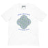 This white graphic t-shirt features the Living Colour iteration of the Reach Of The Spirit Celtic knot design along with a message in a Celtic font: "Our Mother, Cherish Her".