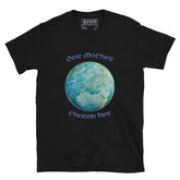 This black graphic t-shirt features the Sacred Planet iteration of the `Reach Of The Spirit` Celtic knot design along with a message in a Celtic font: "Our Mother, Cherish Her".