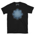 The Blue Slate iteration of the Morning Star Fire Celtic knot design on a black t-shirt.