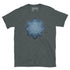 The Blue Slate iteration of the Morning Star Fire Celtic knot design on a dark heather t-shirt.