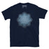 The Blue Slate iteration of the Morning Star Fire Celtic knot design on a navy blue t-shirt.