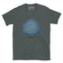 The Blue Slate iteration of the Reach Of The Spirit Celtic knot design on a dark heather t-shirt.