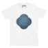 The Blue Slate iteration of the Reach Of The Spirit Celtic knot design on a white t-shirt.