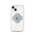 An iPhone 14 in a Xigfireon clear phone case featuring the Living Colour iteration of the Reach Of The Spirit Celtic knot design. The Reach Of The Spirit Celtic knot design represents Mother Earth.