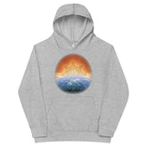 A kids athletic heather graphic hoodie featuring the Derivation II Celtic knots merger design.