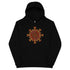 A kids black graphic hoodie featuring the Fire Colour iteration of the Morning Star Fire Celtic knot design.