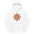 A kids white graphic hoodie featuring the Fire Colour iteration of the Morning Star Fire Celtic knot design.