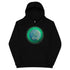 A kids black graphic hoodie featuring the Deep Forest iteration of the Reach Of The Spirit Celtic knot design.