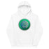 A kids white graphic hoodie featuring the Deep Forest iteration of the Reach Of The Spirit Celtic knot design.