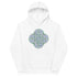 A kids white graphic hoodie featuring the Living Colour iteration of the Reach Of The Spirit Celtic knot design.