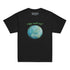 A kids black graphic t-shirt featuring the Sacred Planet iteration of the `Reach Of The Spirit` Celtic knot design under a message reading "Happy Earth Day".