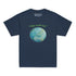 A kids navy blue graphic t-shirt featuring the Sacred Planet iteration of the Reach Of The Spirit Celtic knot design under a message reading "Happy Earth Day".