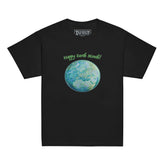 A kids black graphic t-shirt featuring the Sacred Planet iteration of the `Reach Of The Spirit` Celtic knot design under a message reading "Happy Earth Month".