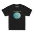 A kids black graphic t-shirt featuring the Sacred Planet iteration of the `Reach Of The Spirit` Celtic knot design under a message reading "Happy Earth Month".