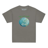 A kids charcoal grey graphic t-shirt featuring the Sacred Planet iteration of the `Reach Of The Spirit` Celtic knot design under a message reading "Happy Earth Month".