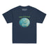 A kids navy blue graphic t-shirt featuring the Sacred Planet iteration of the Reach Of The Spirit Celtic knot design under a message reading "Happy Earth Month".