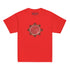 A red Xigfireon kids graphic t-shirt featuring the Eclipsed iteration of the Morning Star Fire Celtic knot design. The Morning Star Fire Celtic knot represents the sun.