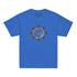 A royal blue Xigfireon kids graphic t-shirt featuring the Eclipsed iteration of the Morning Star Fire Celtic knot design. The Morning Star Fire Celtic knot represents the sun.