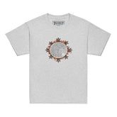 A sport grey Xigfireon kids graphic t-shirt featuring the Eclipsed iteration of the `Morning Star Fire` Celtic knot design. The `Morning Star Fire` Celtic knot represents the sun.