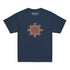 A navy blue Xigfireon kids graphic t-shirt featuring the Fire Colour iteration of the Morning Star Fire Celtic knot design. The Morning Star Fire Celtic knot symbolizes Father Sun and the eternal Cosmic Light.