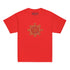 A red Xigfireon kids graphic t-shirt featuring the Fire Colour iteration of the Morning Star Fire Celtic knot design. The Morning Star Fire Celtic knot symbolizes Father Sun and the eternal Cosmic Light.