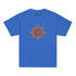 A royal blue Xigfireon kids graphic t-shirt featuring the Fire Colour iteration of the Morning Star Fire Celtic knot design. The Morning Star Fire Celtic knot symbolizes Father Sun and the eternal Cosmic Light.