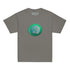 A charcoal grey Xigfireon kids graphic t-shirt featuring the Deep Forest iteration of the Reach Of The Spirit Celtic knot design. The Reach Of The Spirit Celtic knot symbolizes Mother Earth.