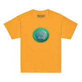 A gold Xigfireon kids graphic t-shirt featuring the Deep Forest iteration of the `Reach Of The Spirit` Celtic knot design. The `Reach Of The Spirit` Celtic knot symbolizes Mother Earth.