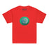 A red Xigfireon kids graphic t-shirt featuring the Deep Forest iteration of the Reach Of The Spirit Celtic knot design. The Reach Of The Spirit Celtic knot symbolizes Mother Earth.