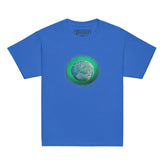 A royal blue Xigfireon kids graphic t-shirt featuring the Deep Forest iteration of the `Reach Of The Spirit` Celtic knot design. The `Reach Of The Spirit` Celtic knot symbolizes Mother Earth.