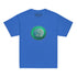 A royal blue Xigfireon kids graphic t-shirt featuring the Deep Forest iteration of the Reach Of The Spirit Celtic knot design. The Reach Of The Spirit Celtic knot symbolizes Mother Earth.