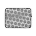 A 13 inch graphic laptop sleeve featuring the Inverted Black & White Solid Cosmos iteration of the Morning Star Fire Celtic knot pattern.