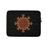 A 13 inch graphic laptop sleeve featuring the Fire Colour iteration of the Morning Star Fire Celtic knot design amidst a field of stars.