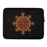 A 15 inch graphic laptop sleeve featuring the Fire Colour iteration of the Morning Star Fire Celtic knot design amidst a field of stars.