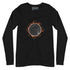 A black Xigfireon long sleeve graphic tee featuring the Eclipsed iteration of the Morning Star Fire Celtic knot design, inspired by the 2023 Annular Solar Eclipse.