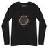 A black Xigfireon long sleeve graphic tee featuring the Eclipsed iteration of the Morning Star Fire Celtic knot design, inspired by the 2023 Annular Solar Eclipse.
