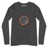 A dark grey heather Xigfireon long sleeve graphic tee featuring the Eclipsed iteration of the Morning Star Fire Celtic knot design, inspired by the 2023 Annular Solar Eclipse.