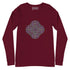 A maroon Xigfireon long sleeve graphic t-shirt featuring the Living Colour iteration of the Reach Of The Spirit Celtic knot design. The Reach Of The Spirit Celtic knot symbolizes Mother Earth.