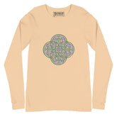 A sand dune Xigfireon long sleeve graphic t-shirt featuring the Living Colour iteration of the Reach Of The Spirit Celtic knot design. The Reach Of The Spirit Celtic knot symbolizes Mother Earth.